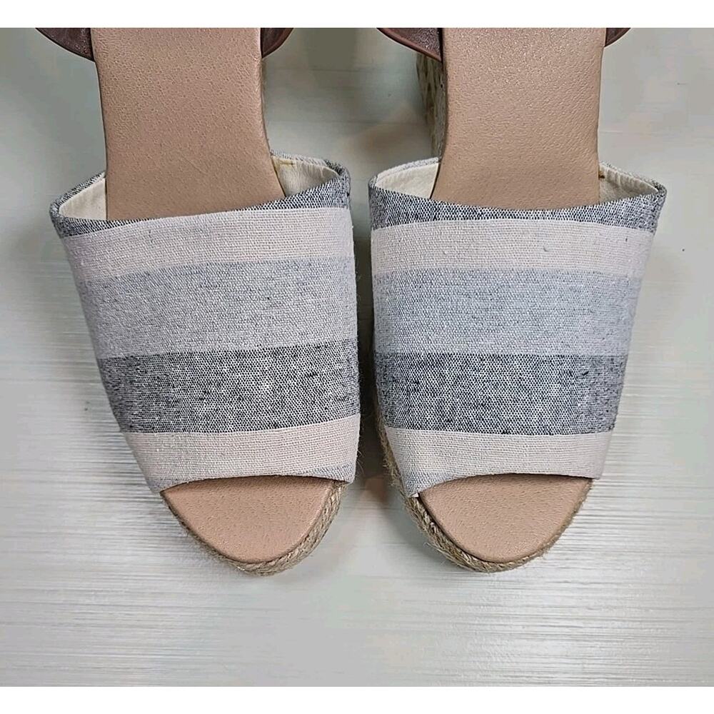 MIA Martina Espadrille Wedge Sandals 9.5 Blue White Striped Ankle Strap Rope - Picture 5 of 10